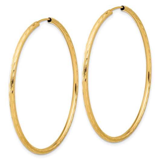 14K Yellow Gold Polished and Satin Diamond-cut 2.00mm Endless Hoop Earrings