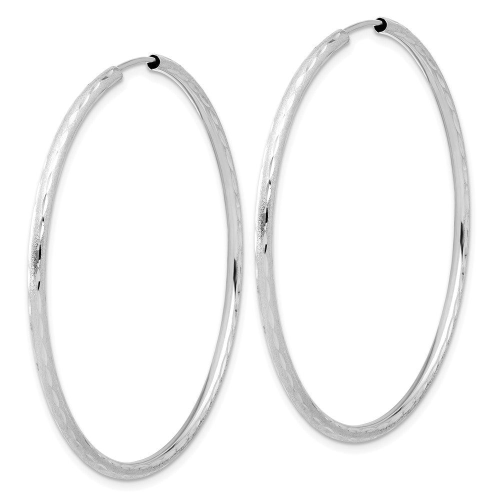 14K White Gold Polished and Satin Diamond-cut 2.00mm Endless Hoop Earrings