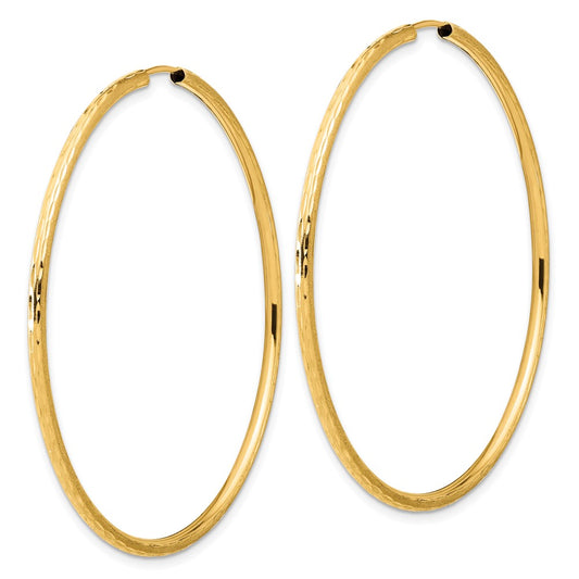 14K Yellow Gold Polished and Satin Diamond-cut 2.00mm Endless Hoop Earrings