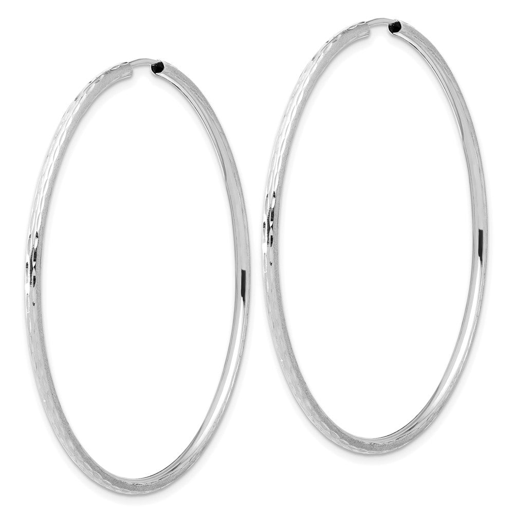 14K White Gold Polished and Satin Diamond-cut 2.00mm Endless Hoop Earrings