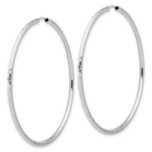 14K White Gold Polished and Satin Diamond-cut 2.00mm Endless Hoop Earrings