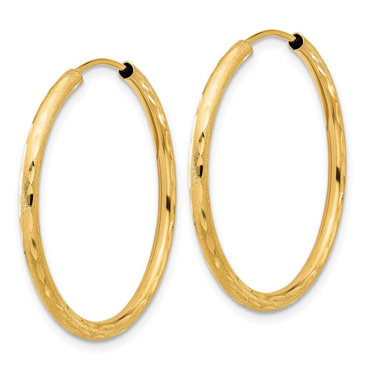 14K Yellow Gold Polished and Satin Diamond-cut 2.00mm Endless Hoop Earrings