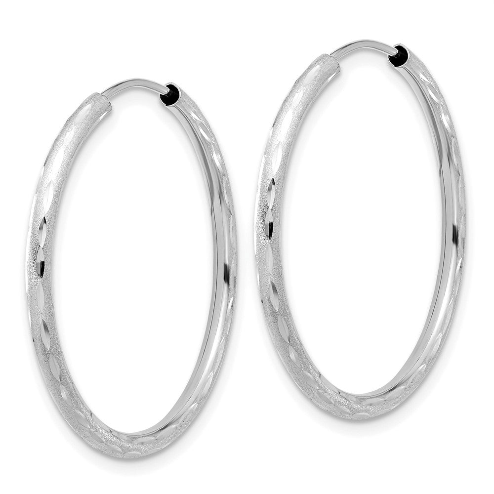 14K White Gold Polished and Satin Diamond-cut 2.00mm Endless Hoop Earrings