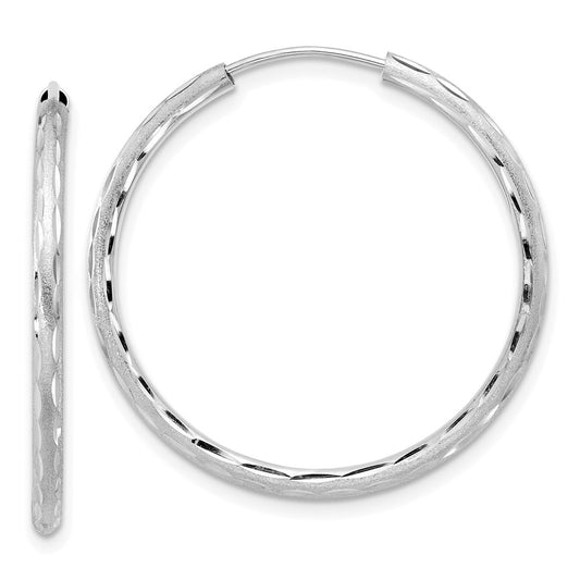 14K White Gold Polished and Satin Diamond-cut 2.00mm Endless Hoop Earrings