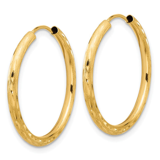 14K Yellow Gold Polished and Satin Diamond-cut 2.00mm Endless Hoop Earrings