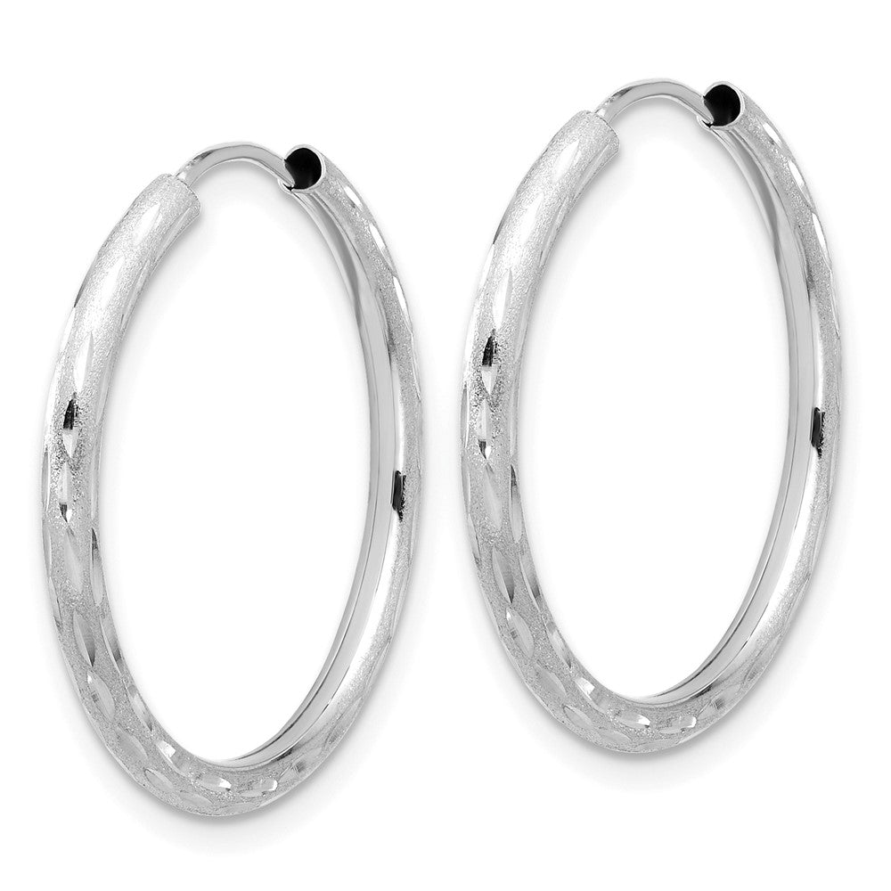 14K White Gold Polished and Satin Diamond-cut 2.00mm Endless Hoop Earrings