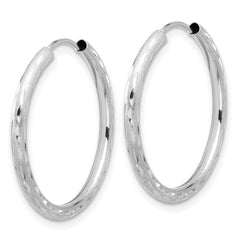 14K White Gold Polished and Satin Diamond-cut 2.00mm Endless Hoop Earrings