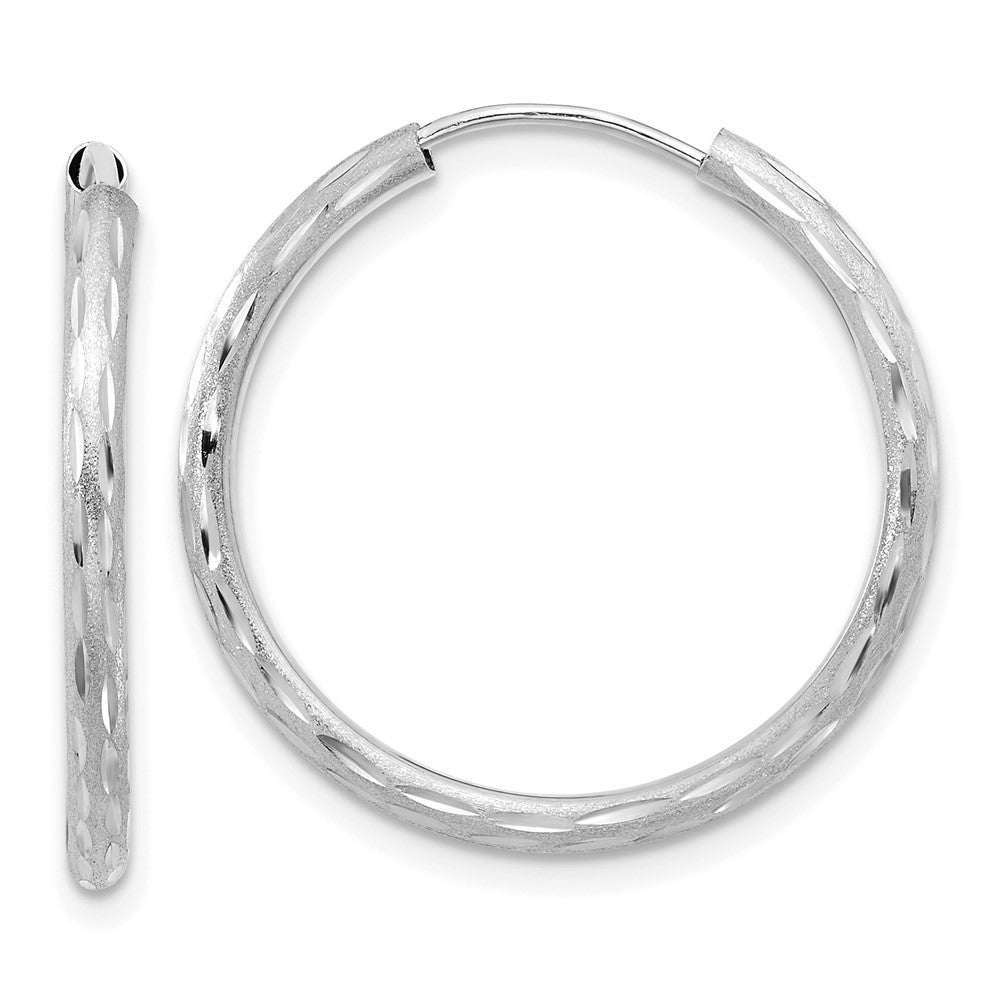 14K White Gold Polished and Satin Diamond-cut 2.00mm Endless Hoop Earrings