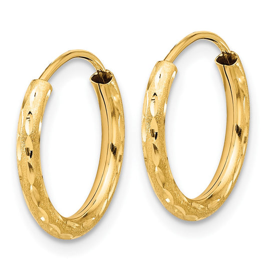 14K Yellow Gold Polished and Satin Diamond-cut 2.00mm Endless Hoop Earrings