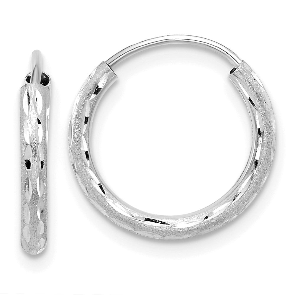 14K White Gold Polished and Satin Diamond-cut 2.00mm Endless Hoop Earrings