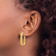 14K Yellow Gold Polished Oval Omega Back Hoop Earrings