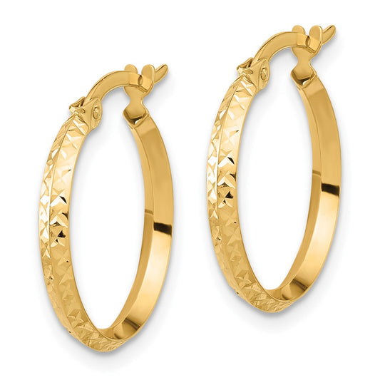 14K Yellow Gold Polished and Diamond-cut Hoop Earrings