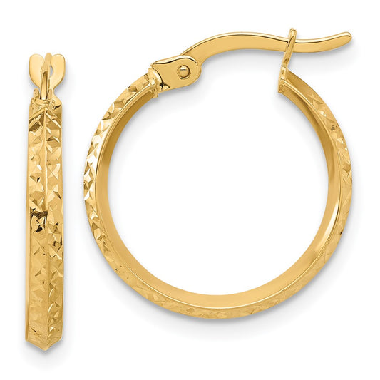 14K Yellow Gold Polished and Diamond-cut Hoop Earrings