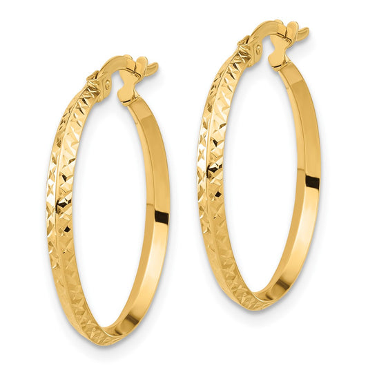 14K Yellow Gold Polished and Diamond-cut Hoop Earrings