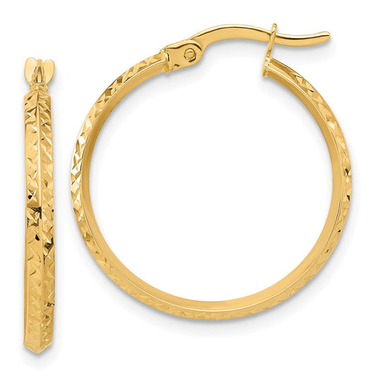 14K Yellow Gold Polished and Diamond-cut Hoop Earrings