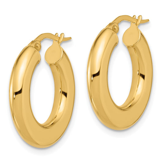 14K Yellow Gold Polished Tube Hoop Earrings