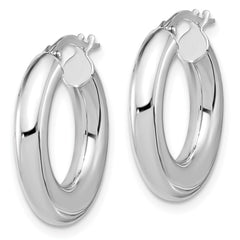 14K White Gold Polished Tube Hoop Earrings