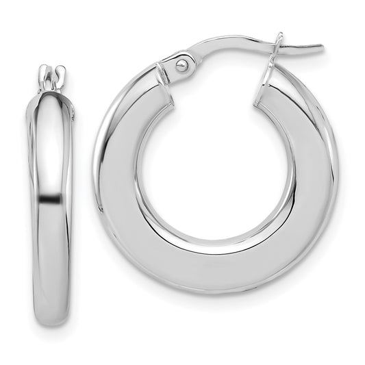 14K White Gold Polished Tube Hoop Earrings