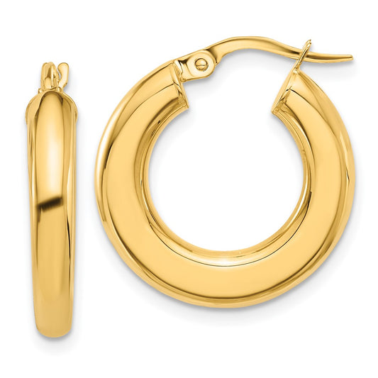 14K Yellow Gold Polished Tube Hoop Earrings