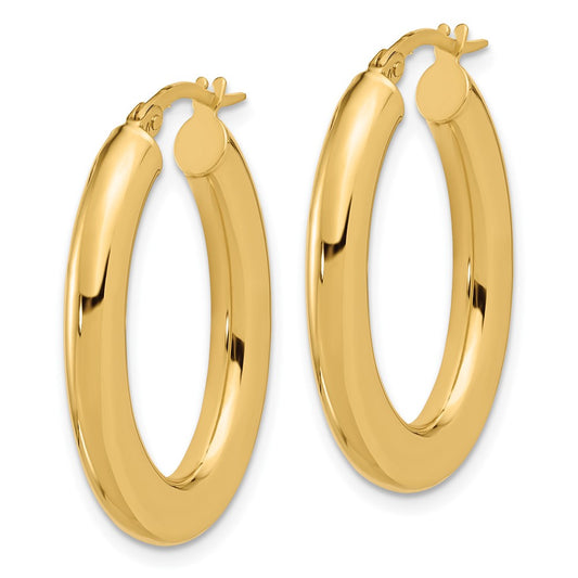 14K Yellow Gold Polished Tube Oval Hoop Earrings