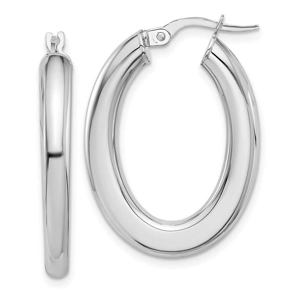 14K White Gold Polished Tube Oval Hoop Earrings