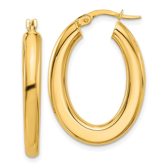 14K Yellow Gold Polished Tube Oval Hoop Earrings