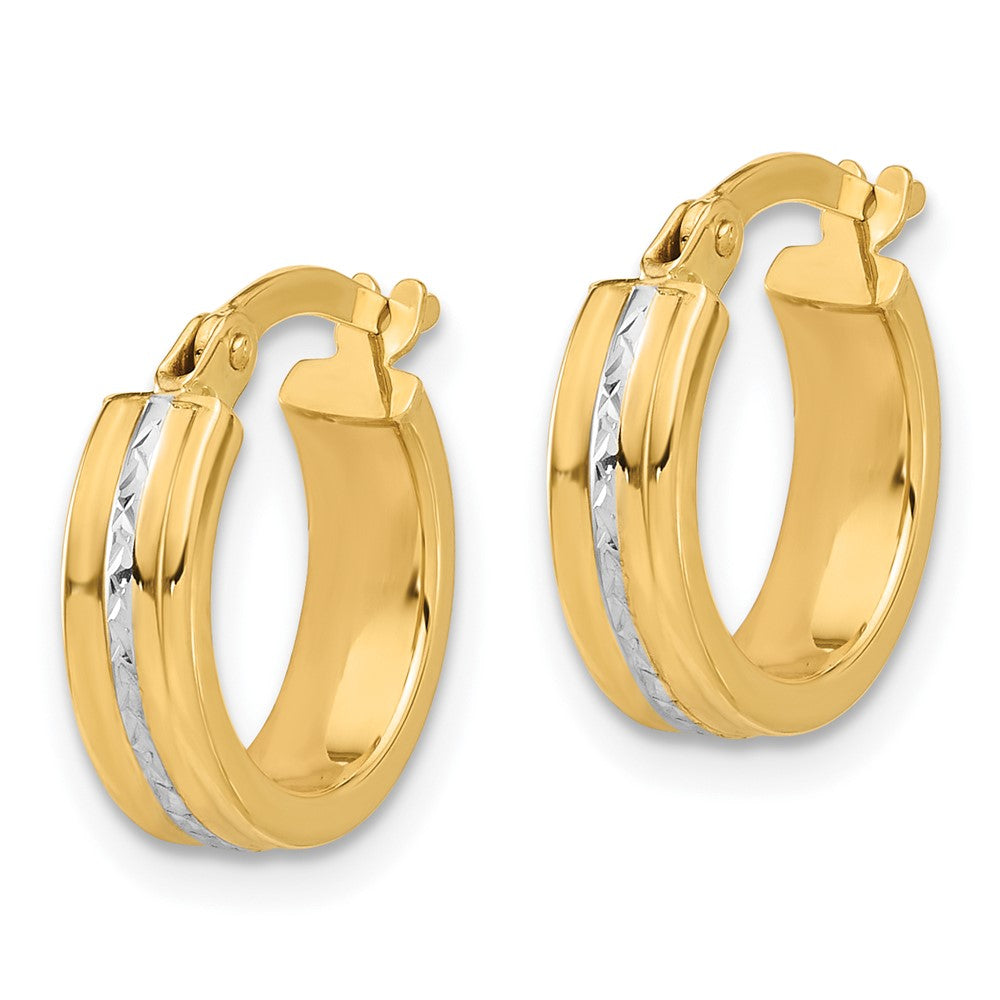 14K Two-Tone Gold Polished and Diamond-cut Hoop Earrings