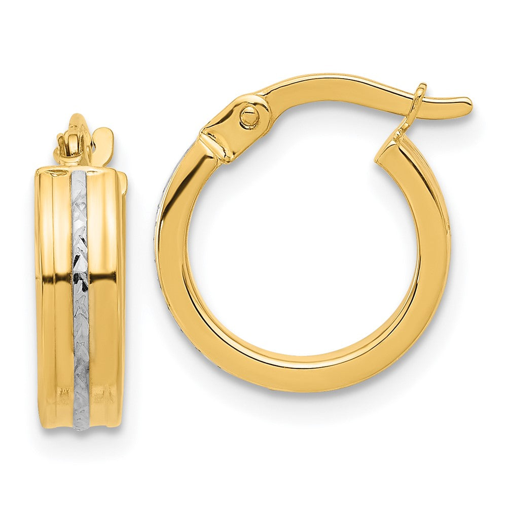 14K Two-Tone Gold Polished and Diamond-cut Hoop Earrings