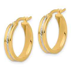 14K Two-Tone Gold Polished and Diamond-cut Hoop Earrings