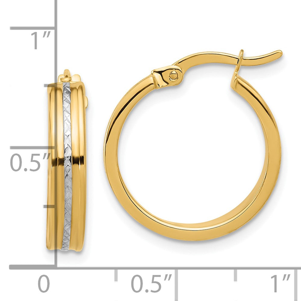 14K Two-Tone Gold Polished and Diamond-cut Hoop Earrings