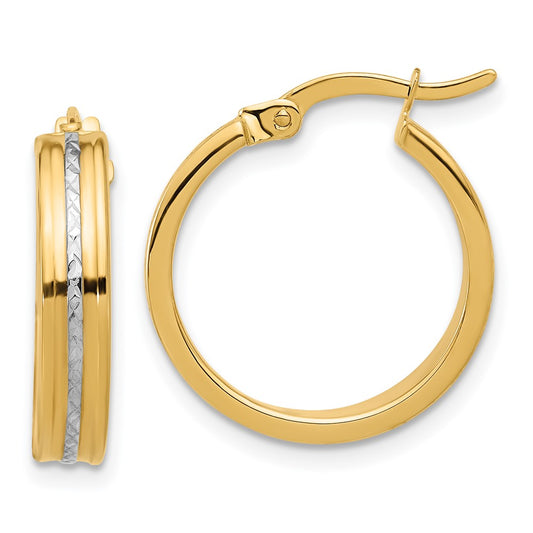 14K Two-Tone Gold Polished and Diamond-cut Hoop Earrings