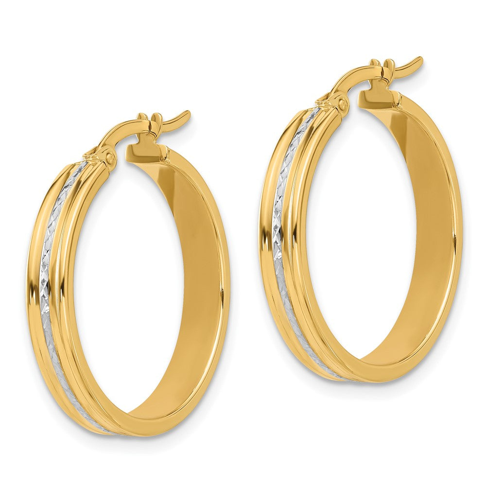 14K Two-Tone Gold Polished and Diamond-cut Hoop Earrings