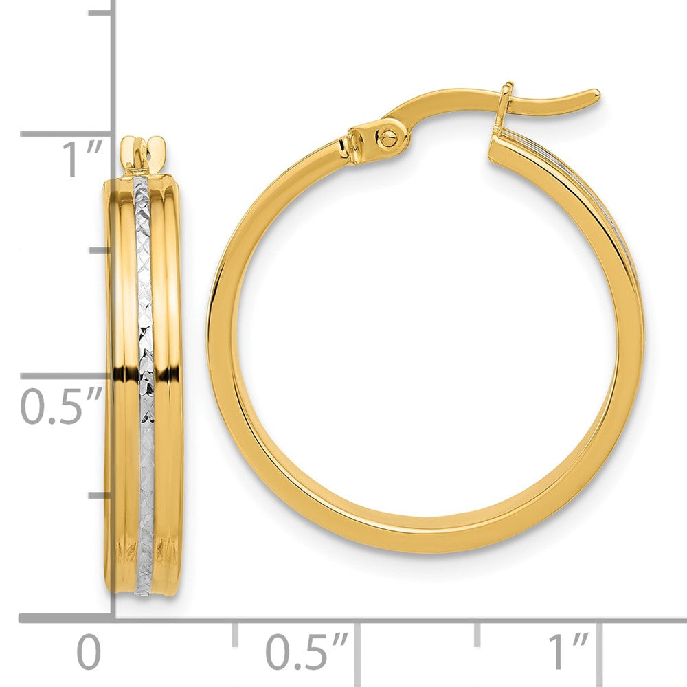 14K Two-Tone Gold Polished and Diamond-cut Hoop Earrings