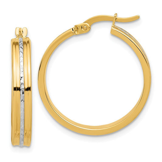 14K Two-Tone Gold Polished and Diamond-cut Hoop Earrings