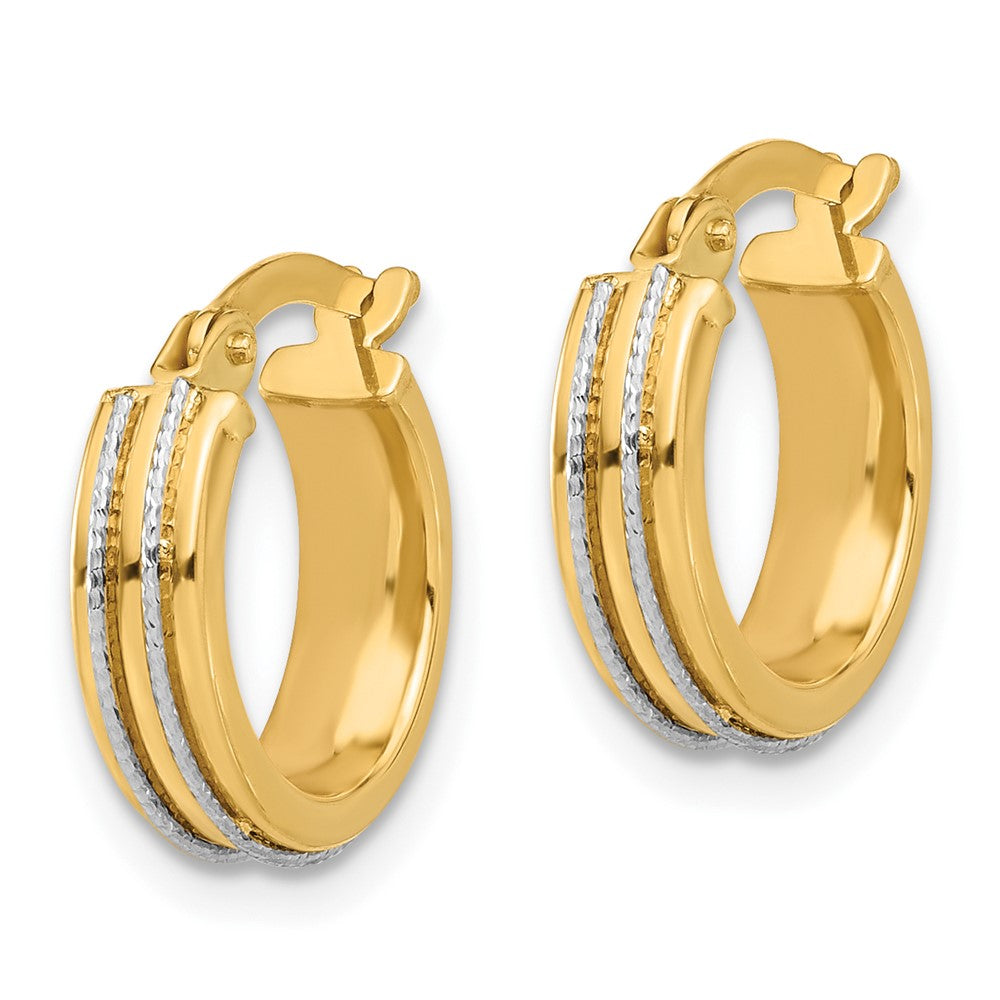 14K Two-Tone Gold Polished and Diamond-cut Hoop Earrings