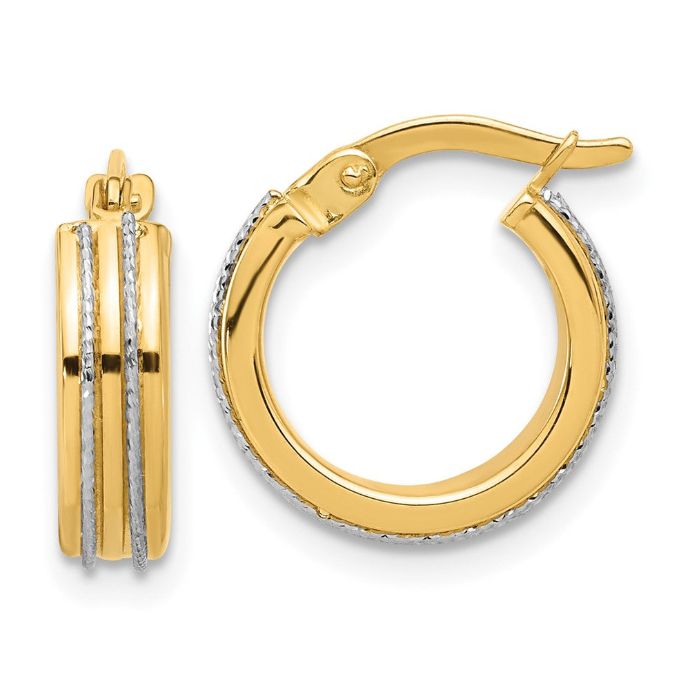 14K Two-Tone Gold Polished and Diamond-cut Hoop Earrings