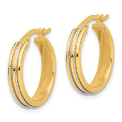 14K Two-Tone Gold Polished and Diamond-cut Hoop Earrings