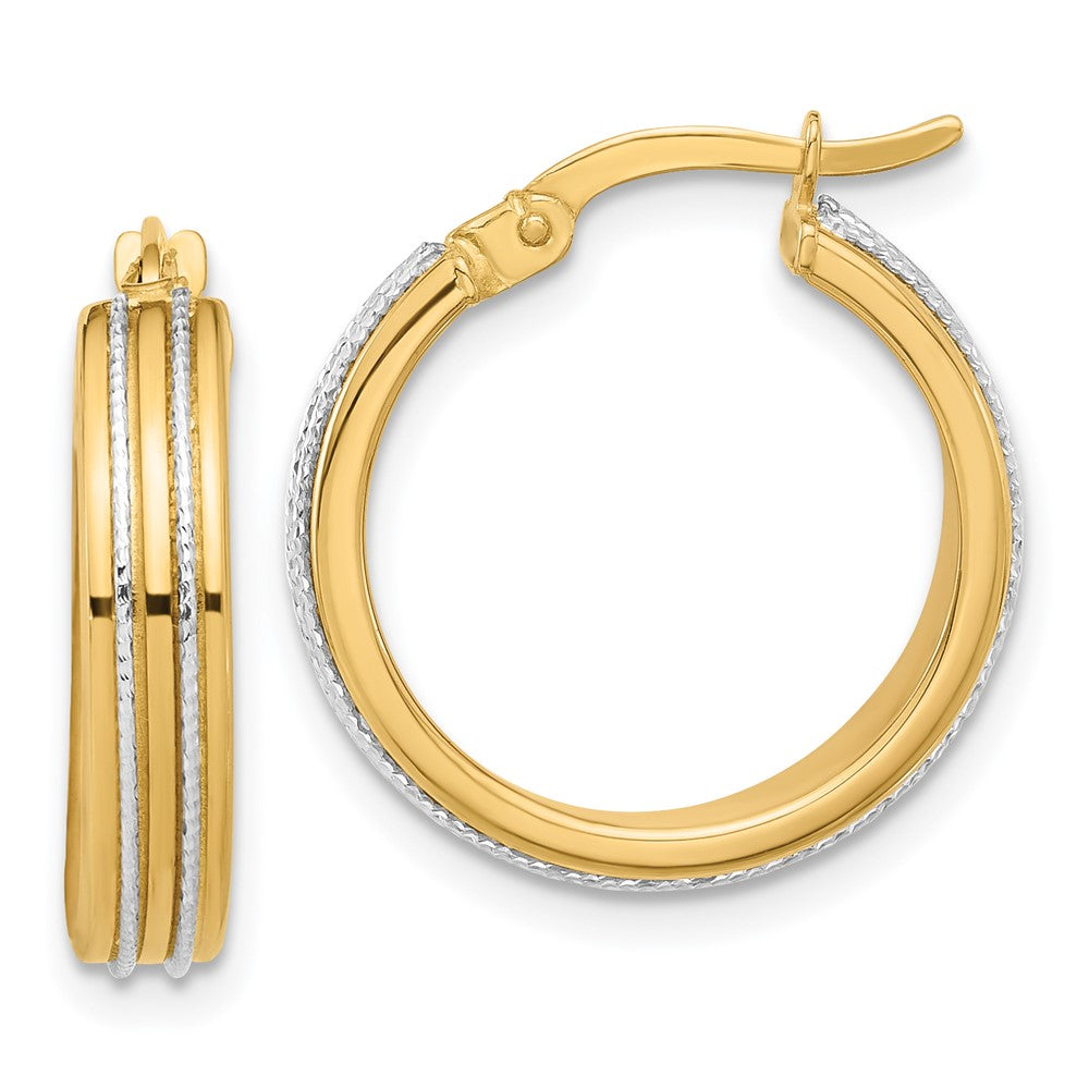 14K Two-Tone Gold Polished and Diamond-cut Hoop Earrings