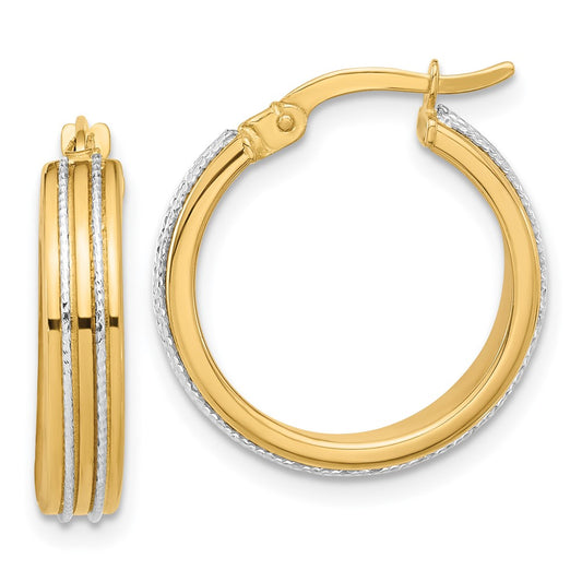 14K Two-Tone Gold Polished and Diamond-cut Hoop Earrings