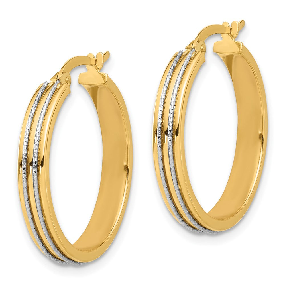 14K Two-Tone Gold Polished and Diamond-cut Hoop Earrings