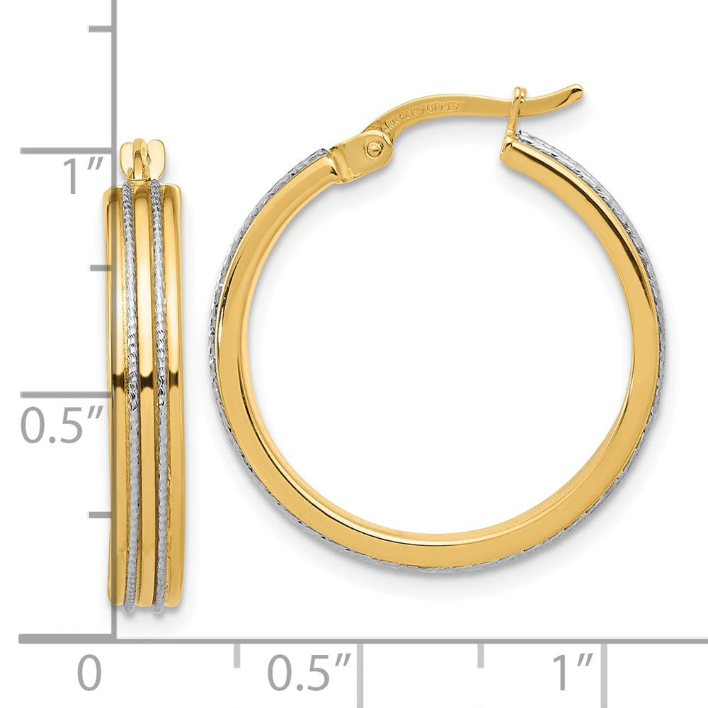 14K Two-Tone Gold Polished and Diamond-cut Hoop Earrings