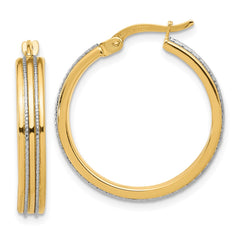 14K Two-Tone Gold Polished and Diamond-cut Hoop Earrings