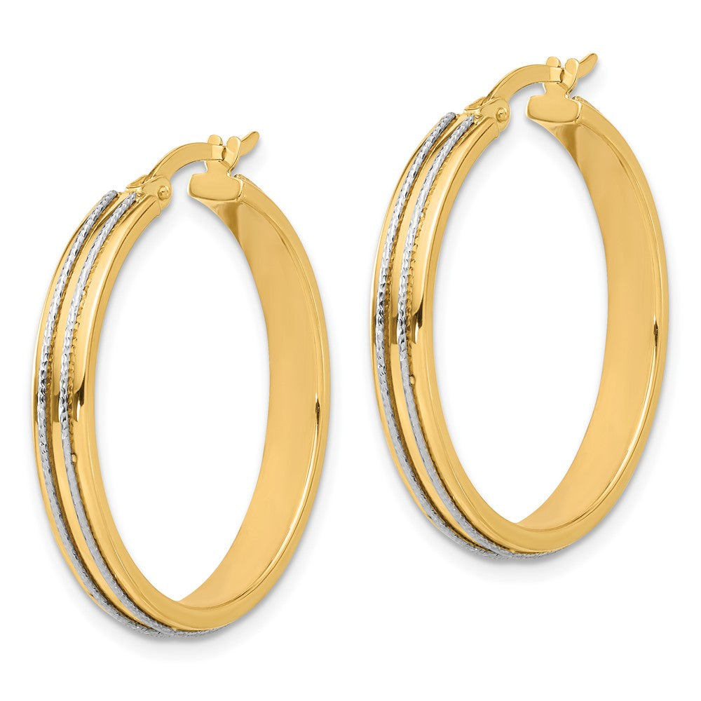 14K Two-Tone Gold Polished and Diamond-cut Hoop Earrings