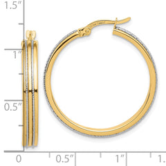 14K Two-Tone Gold Polished and Diamond-cut Hoop Earrings