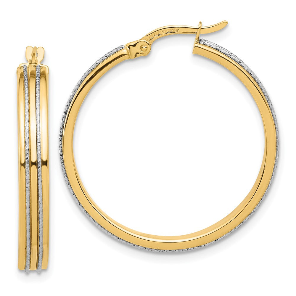 14K Two-Tone Gold Polished and Diamond-cut Hoop Earrings