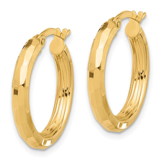 14K Yellow Gold Polished and Diamond-cut Hoop Earrings