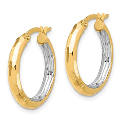 14K Two-Tone Gold Polished and Diamond-cut Hoop Earrings