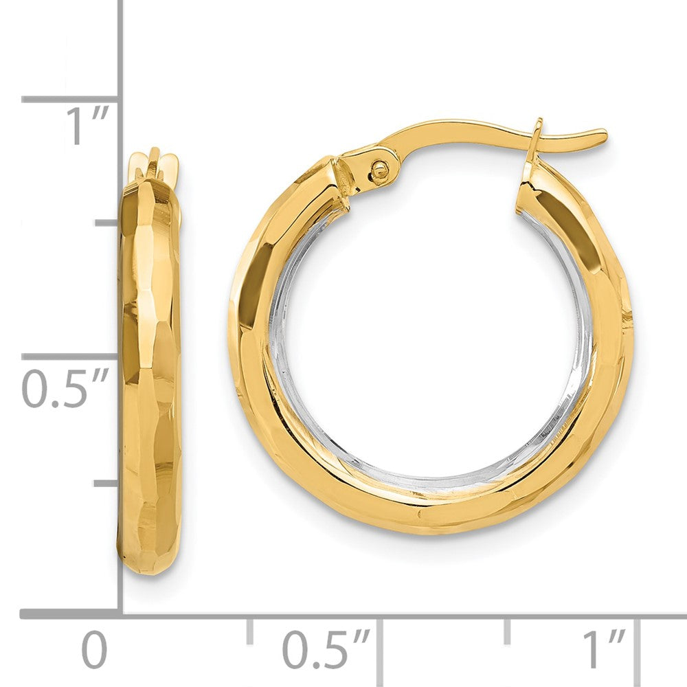 14K Two-Tone Gold Polished and Diamond-cut Hoop Earrings