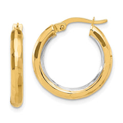 14K Two-Tone Gold Polished and Diamond-cut Hoop Earrings