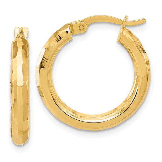 14K Yellow Gold Polished and Diamond-cut Hoop Earrings